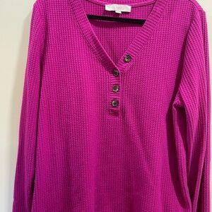 LOFT Women's Fuchsia Long Sleeve Henley
